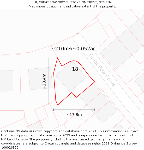 18, GREAT ROW GROVE, STOKE-ON-TRENT, ST6 8FN: Plot and title map