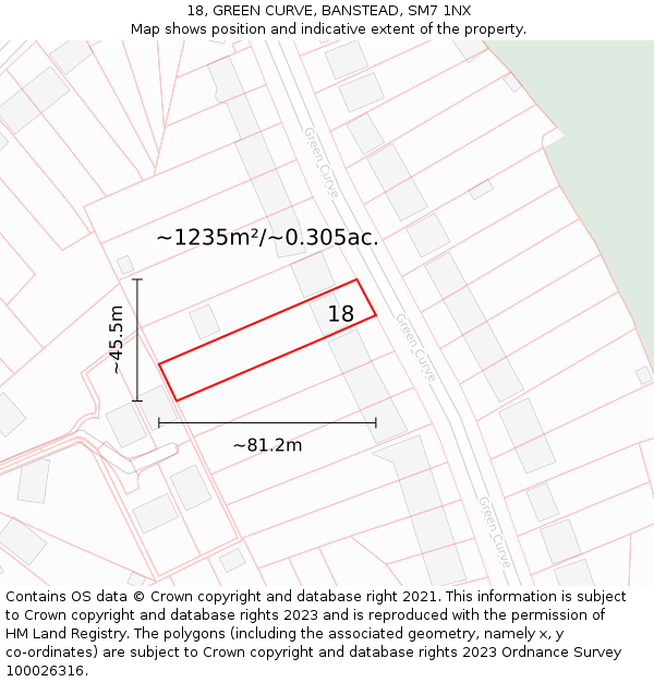 18, GREEN CURVE, BANSTEAD, SM7 1NX: Plot and title map
