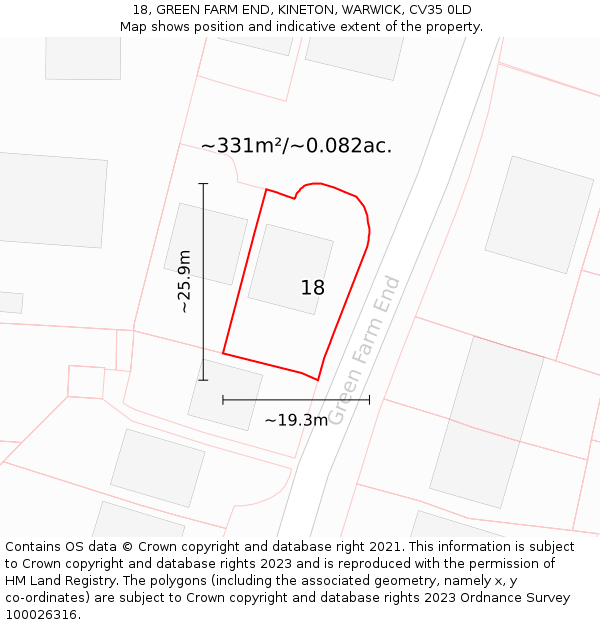 18, GREEN FARM END, KINETON, WARWICK, CV35 0LD: Plot and title map