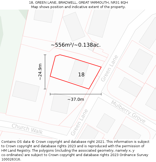 18, GREEN LANE, BRADWELL, GREAT YARMOUTH, NR31 8QH: Plot and title map