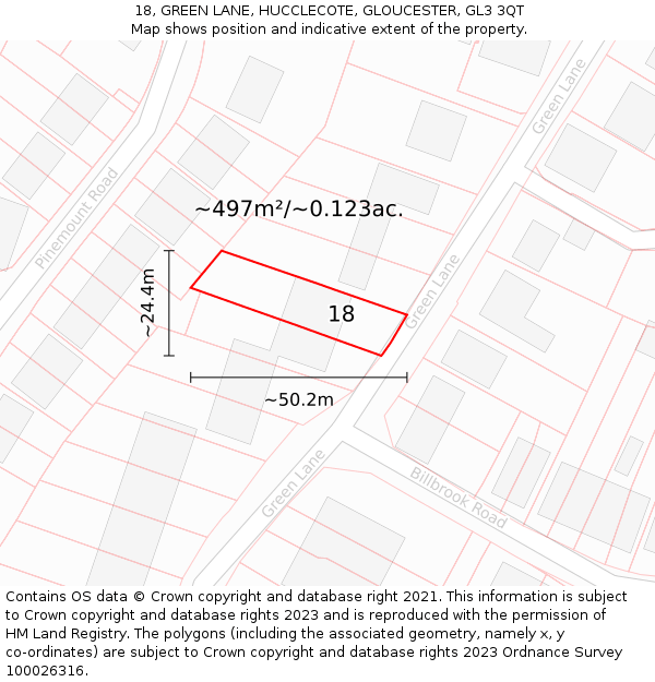 18, GREEN LANE, HUCCLECOTE, GLOUCESTER, GL3 3QT: Plot and title map