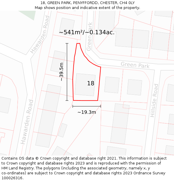 18, GREEN PARK, PENYFFORDD, CHESTER, CH4 0LY: Plot and title map