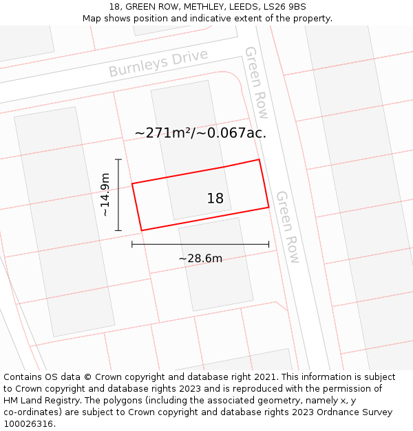 18, GREEN ROW, METHLEY, LEEDS, LS26 9BS: Plot and title map