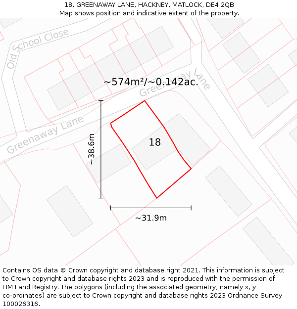 18, GREENAWAY LANE, HACKNEY, MATLOCK, DE4 2QB: Plot and title map
