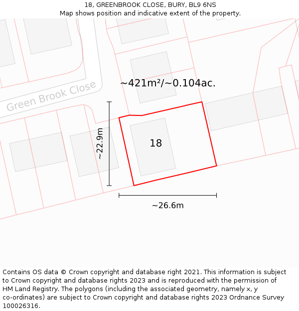 18, GREENBROOK CLOSE, BURY, BL9 6NS: Plot and title map