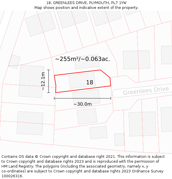 18, GREENLEES DRIVE, PLYMOUTH, PL7 1YW: Plot and title map