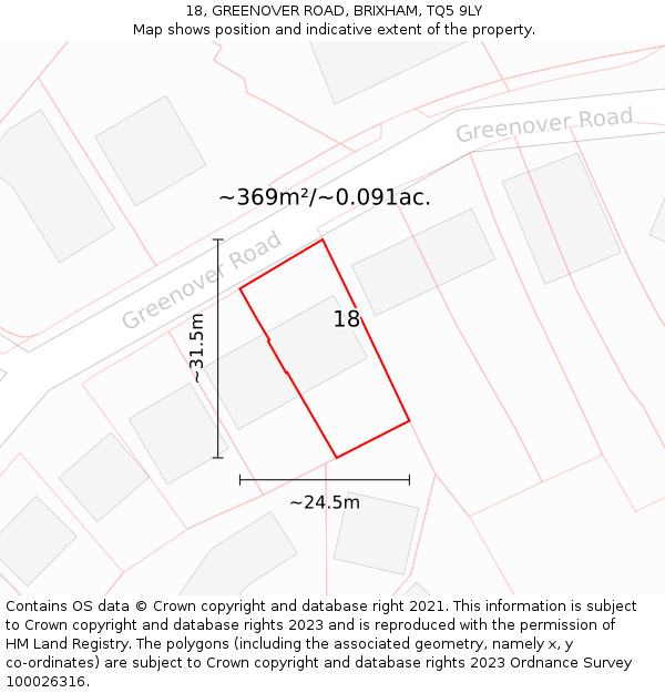 18, GREENOVER ROAD, BRIXHAM, TQ5 9LY: Plot and title map