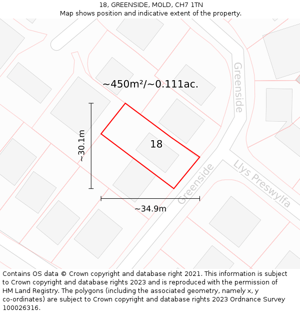 18, GREENSIDE, MOLD, CH7 1TN: Plot and title map