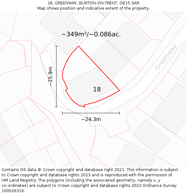 18, GREENWAY, BURTON-ON-TRENT, DE15 0AR: Plot and title map