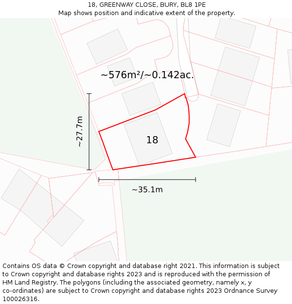 18, GREENWAY CLOSE, BURY, BL8 1PE: Plot and title map