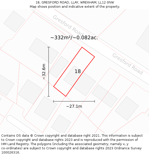 18, GRESFORD ROAD, LLAY, WREXHAM, LL12 0NW: Plot and title map