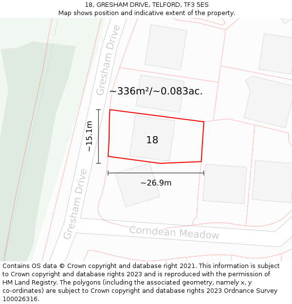 18, GRESHAM DRIVE, TELFORD, TF3 5ES: Plot and title map