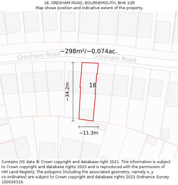 18, GRESHAM ROAD, BOURNEMOUTH, BH9 1QR: Plot and title map