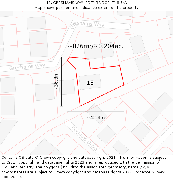 18, GRESHAMS WAY, EDENBRIDGE, TN8 5NY: Plot and title map
