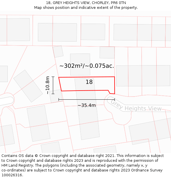 18, GREY HEIGHTS VIEW, CHORLEY, PR6 0TN: Plot and title map