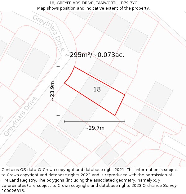 18, GREYFRIARS DRIVE, TAMWORTH, B79 7YG: Plot and title map