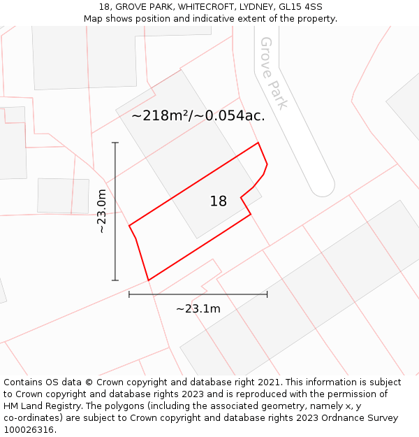 18, GROVE PARK, WHITECROFT, LYDNEY, GL15 4SS: Plot and title map
