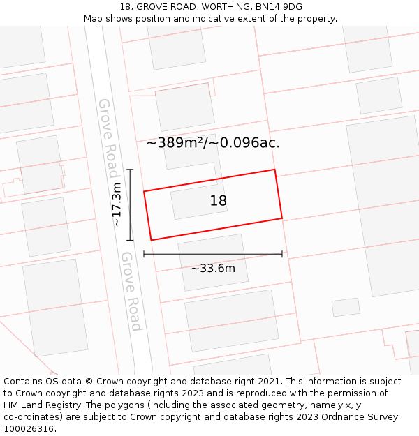 18, GROVE ROAD, WORTHING, BN14 9DG: Plot and title map
