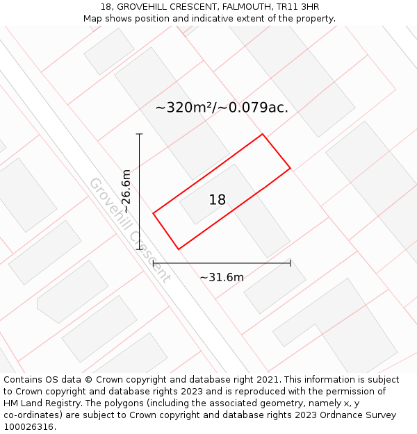 18, GROVEHILL CRESCENT, FALMOUTH, TR11 3HR: Plot and title map