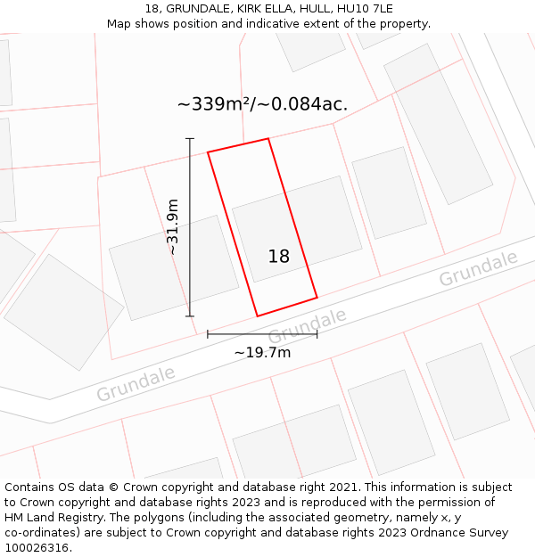 18, GRUNDALE, KIRK ELLA, HULL, HU10 7LE: Plot and title map