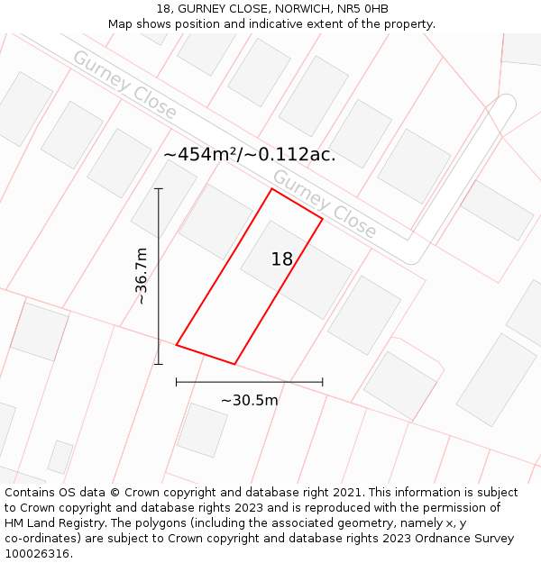 18, GURNEY CLOSE, NORWICH, NR5 0HB: Plot and title map