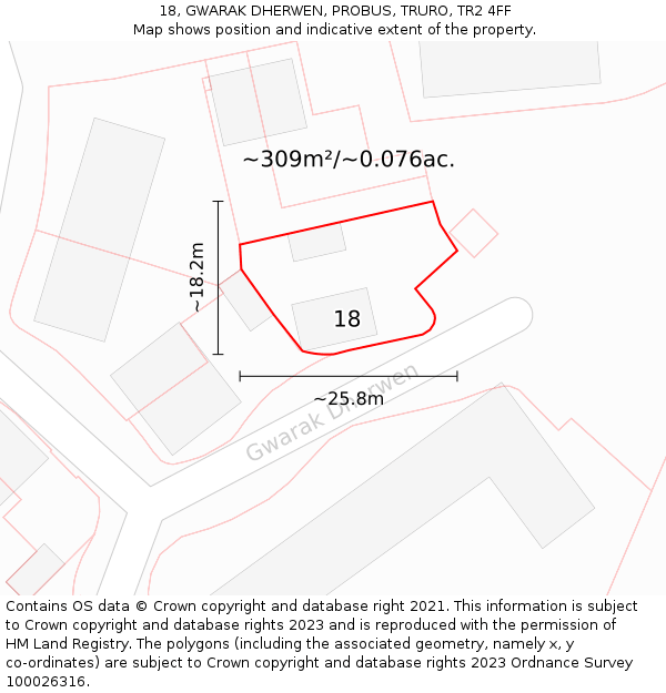 18, GWARAK DHERWEN, PROBUS, TRURO, TR2 4FF: Plot and title map