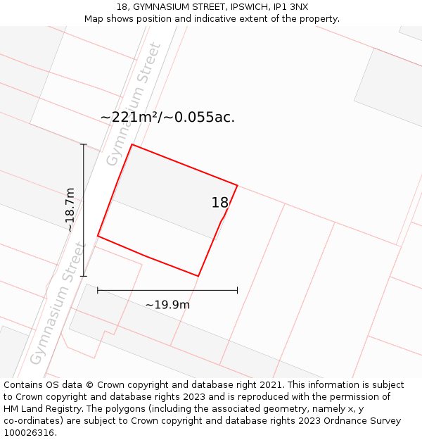 18, GYMNASIUM STREET, IPSWICH, IP1 3NX: Plot and title map