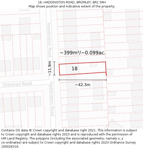 18, HADDINGTON ROAD, BROMLEY, BR1 5RH: Plot and title map