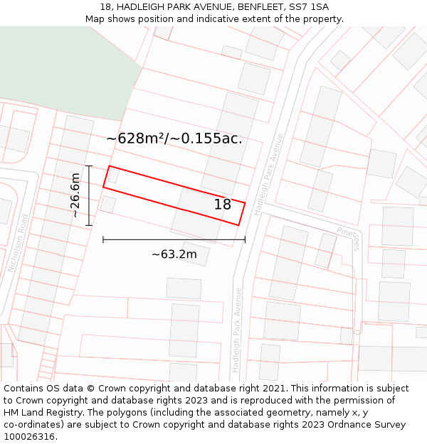18, HADLEIGH PARK AVENUE, BENFLEET, SS7 1SA: Plot and title map