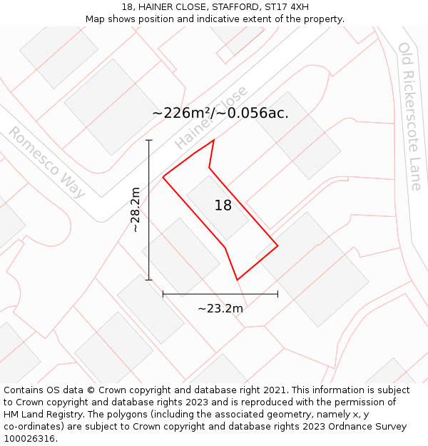 18, HAINER CLOSE, STAFFORD, ST17 4XH: Plot and title map