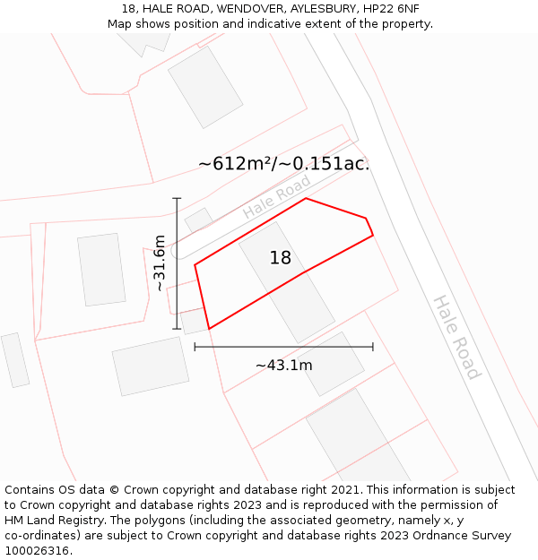 18, HALE ROAD, WENDOVER, AYLESBURY, HP22 6NF: Plot and title map