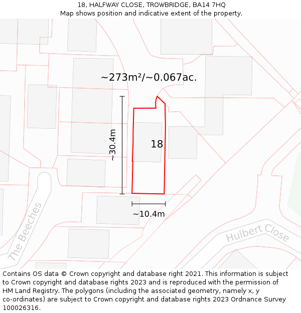 18, HALFWAY CLOSE, TROWBRIDGE, BA14 7HQ: Plot and title map