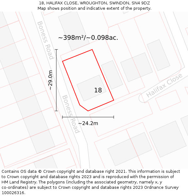 18, HALIFAX CLOSE, WROUGHTON, SWINDON, SN4 9DZ: Plot and title map