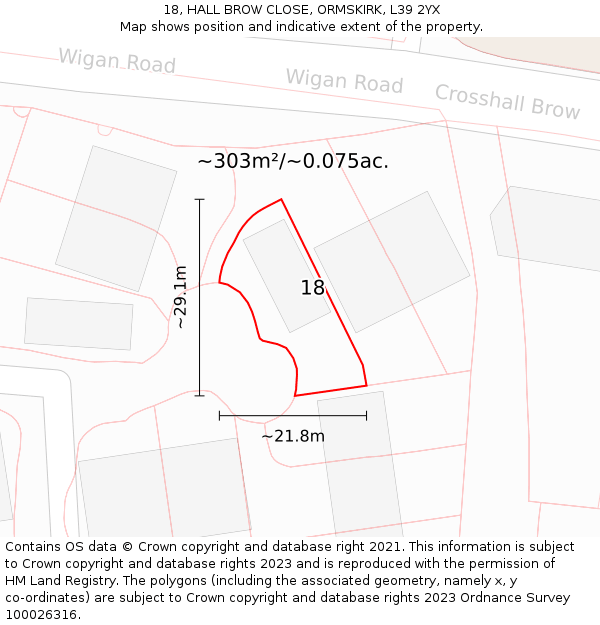 18, HALL BROW CLOSE, ORMSKIRK, L39 2YX: Plot and title map