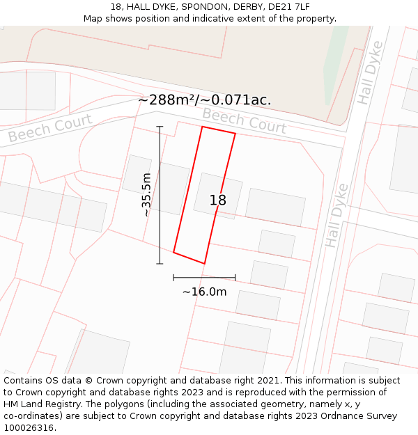18, HALL DYKE, SPONDON, DERBY, DE21 7LF: Plot and title map
