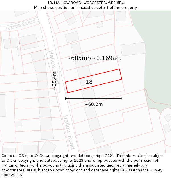 18, HALLOW ROAD, WORCESTER, WR2 6BU: Plot and title map