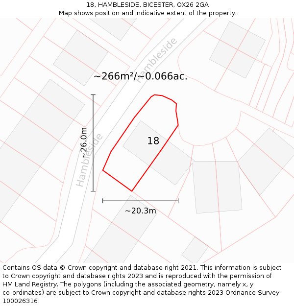 18, HAMBLESIDE, BICESTER, OX26 2GA: Plot and title map