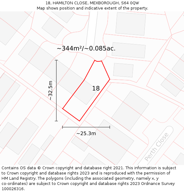 18, HAMILTON CLOSE, MEXBOROUGH, S64 0QW: Plot and title map