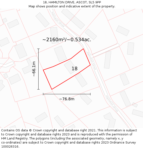 18, HAMILTON DRIVE, ASCOT, SL5 9PP: Plot and title map