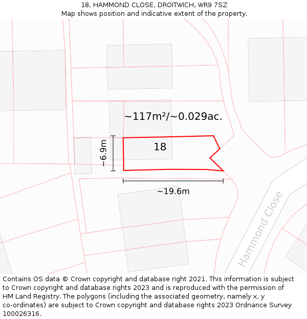 18, HAMMOND CLOSE, DROITWICH, WR9 7SZ: Plot and title map