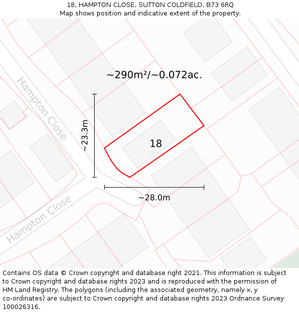 18, HAMPTON CLOSE, SUTTON COLDFIELD, B73 6RQ: Plot and title map