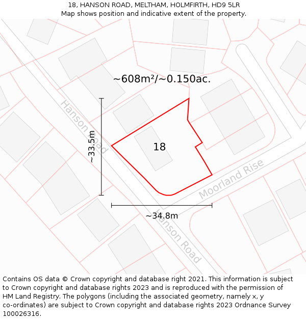 18, HANSON ROAD, MELTHAM, HOLMFIRTH, HD9 5LR: Plot and title map