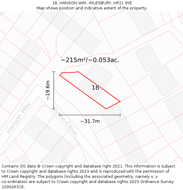 18, HANSON WAY, AYLESBURY, HP21 9YE: Plot and title map