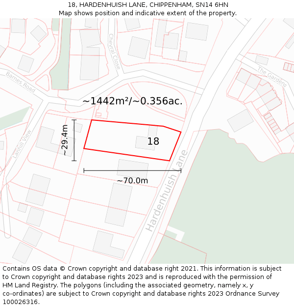 18, HARDENHUISH LANE, CHIPPENHAM, SN14 6HN: Plot and title map