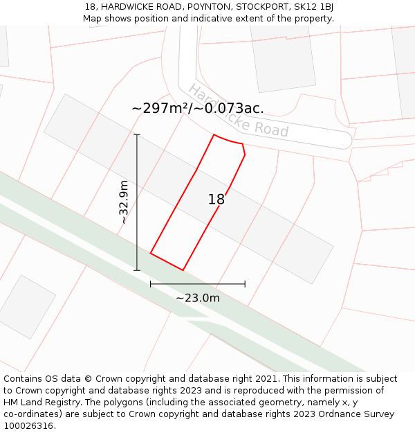 18, HARDWICKE ROAD, POYNTON, STOCKPORT, SK12 1BJ: Plot and title map