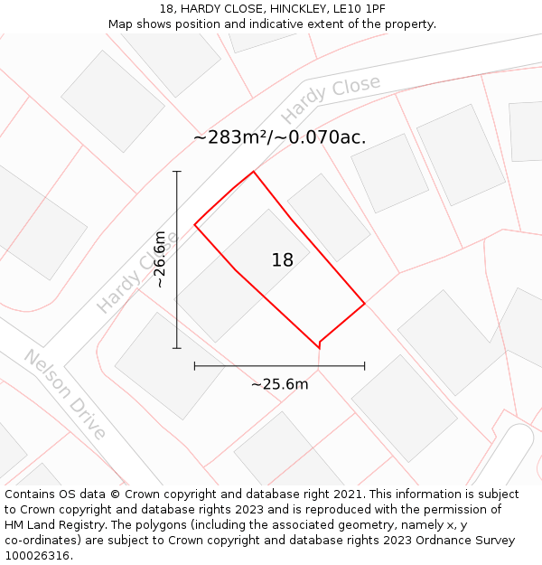 18, HARDY CLOSE, HINCKLEY, LE10 1PF: Plot and title map