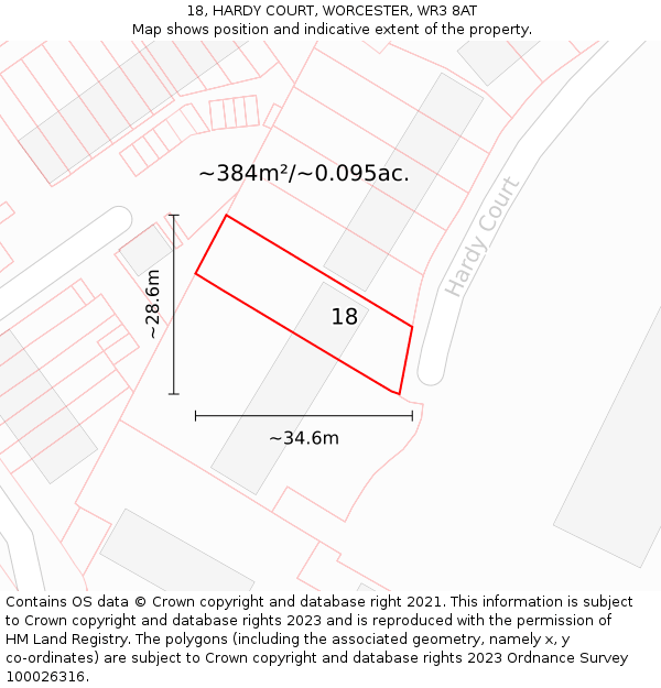 18, HARDY COURT, WORCESTER, WR3 8AT: Plot and title map