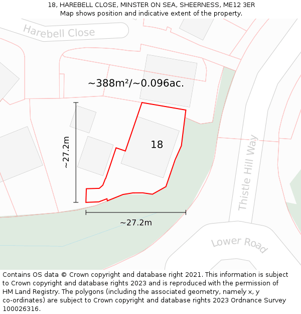 18, HAREBELL CLOSE, MINSTER ON SEA, SHEERNESS, ME12 3ER: Plot and title map