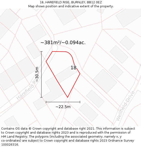 18, HAREFIELD RISE, BURNLEY, BB12 0EZ: Plot and title map