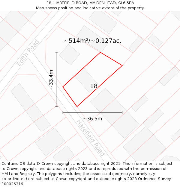 18, HAREFIELD ROAD, MAIDENHEAD, SL6 5EA: Plot and title map